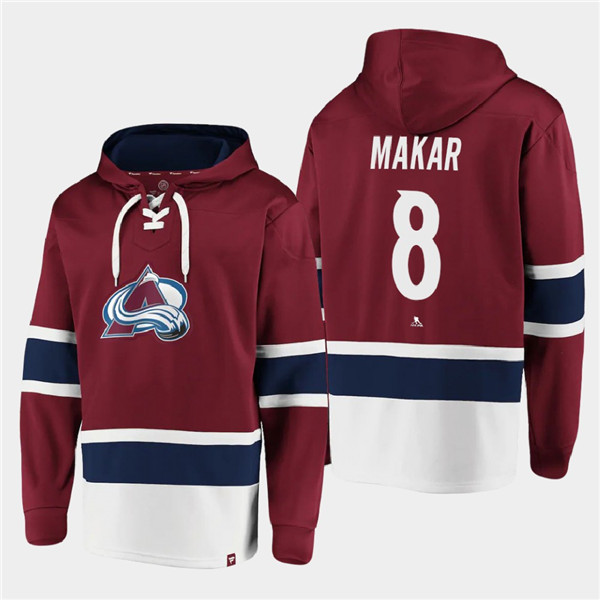 Men's Colorado Avalanche #8 Cale Makar Burgundy All Stitched Sweatshirt Hoodie - Click Image to Close